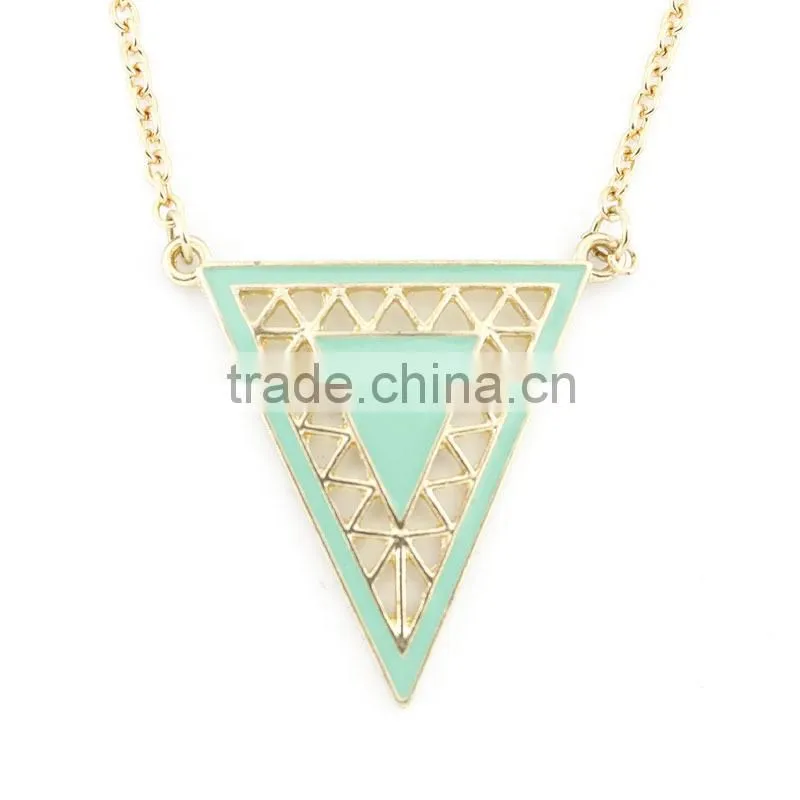 Simple Mint Green Enamel Triangle Pendant Necklace, neckles jewelry wholesale,
