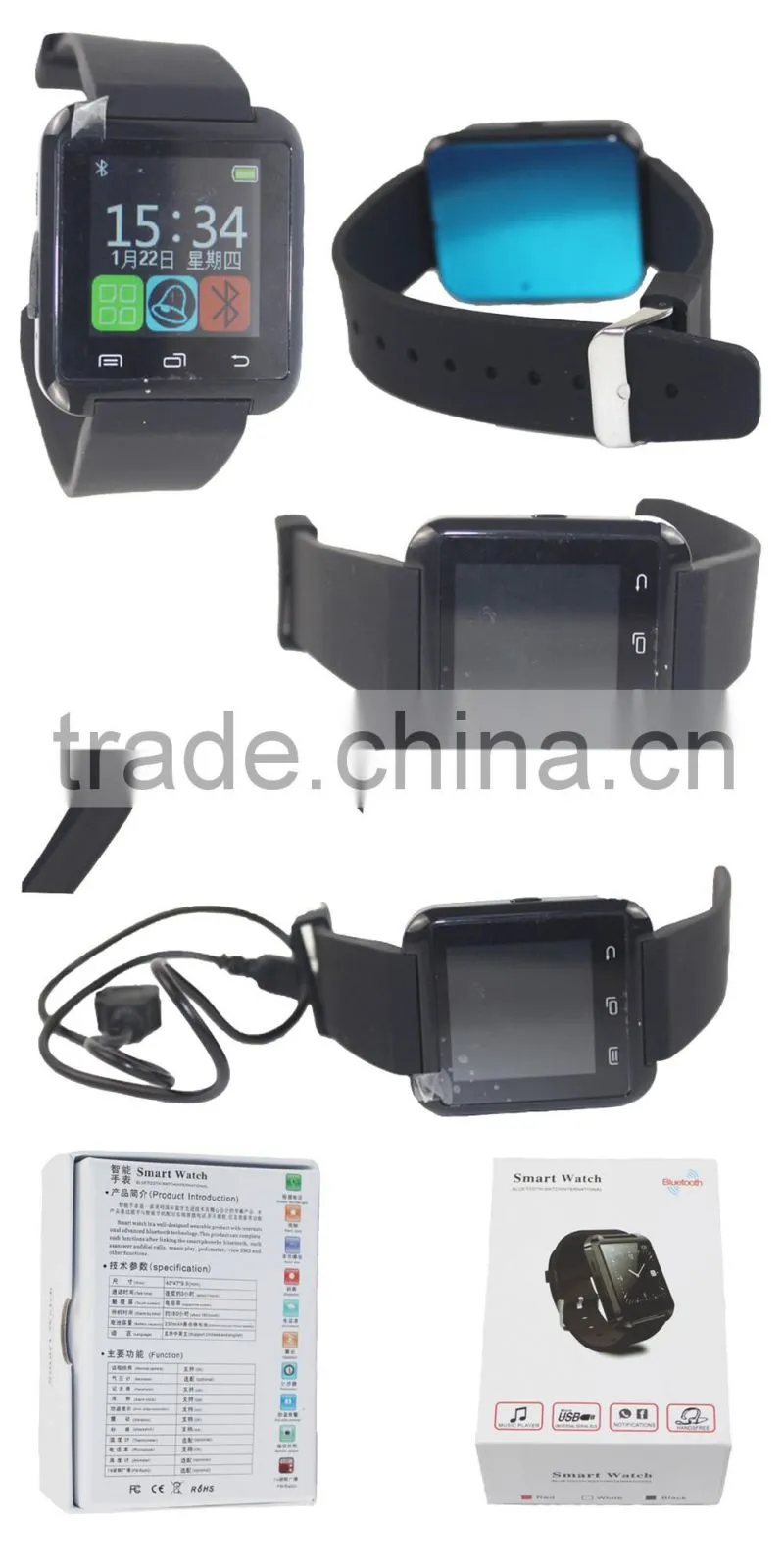 Wholesale WristWatch Phone Touch Screen For IOS Iphone Android Smartphone Samsung Smartphone Black U8 Bluetooth Smart Watch