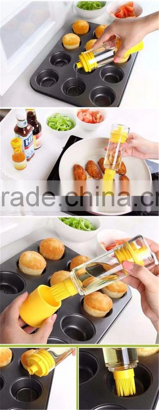 Good Quality Kitchen Tool Cooking Oil Plastic Bottle Healthy Silicone Brush Oil Bottle