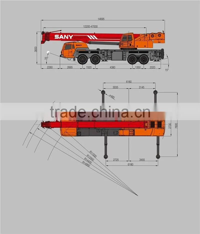 Top brand SANY LHD 80 ton truck crane price