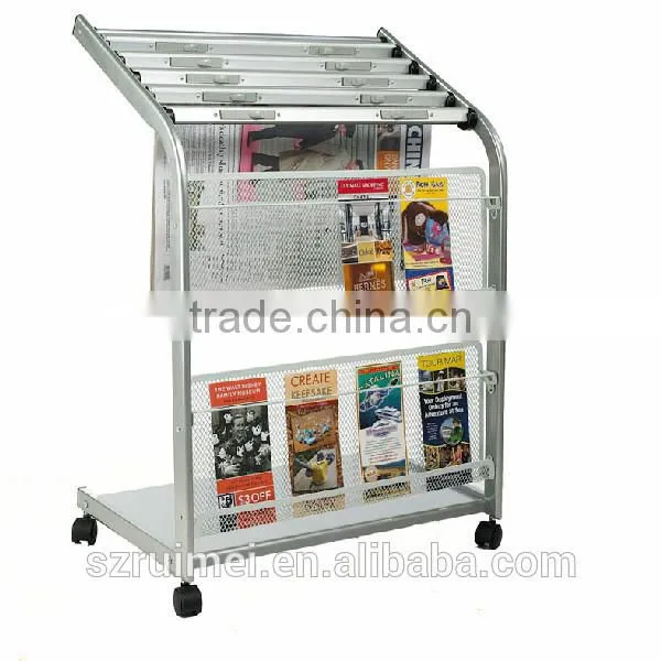 Customized movable free standing stainless steel newspaper rack