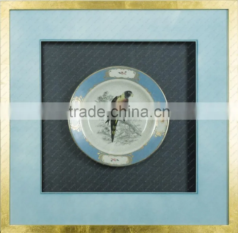 Decorative wooden frame ceramic plate shadow box wall art