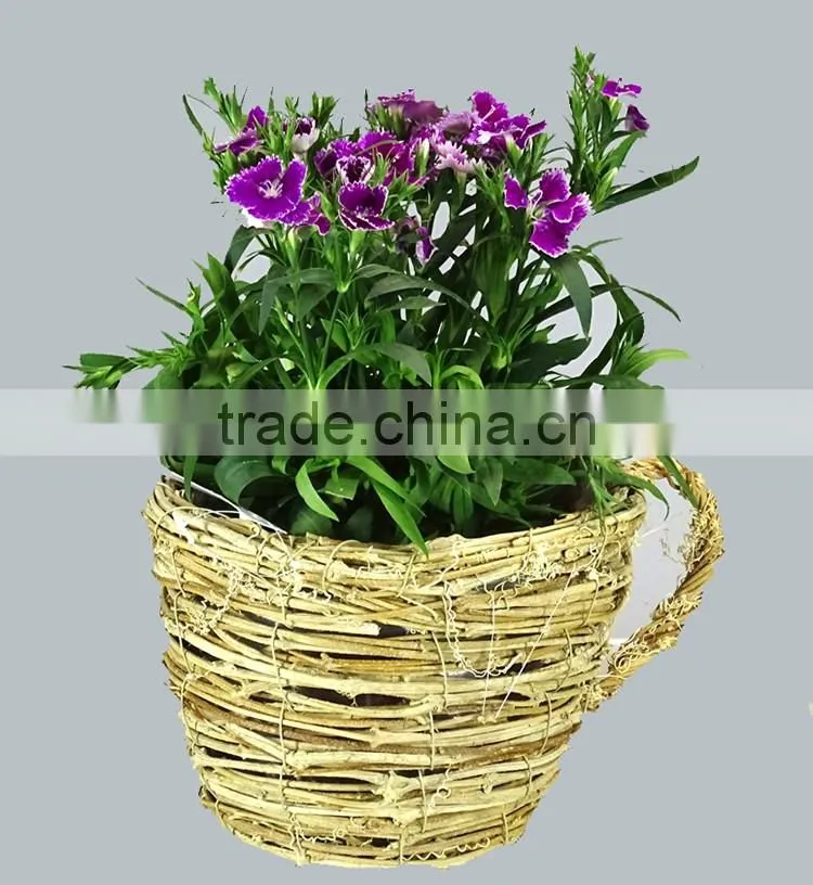 Yellow rattan cups and flower pots
