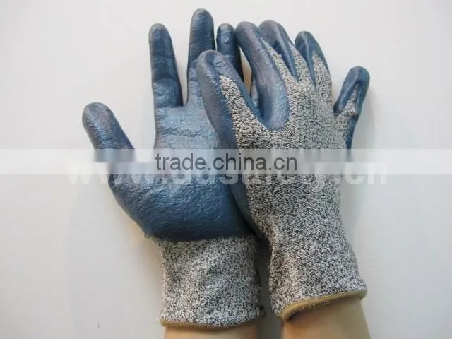 DDSAFETY Cut Resistant Bule Nitrile Palm Coated Safety Gloves