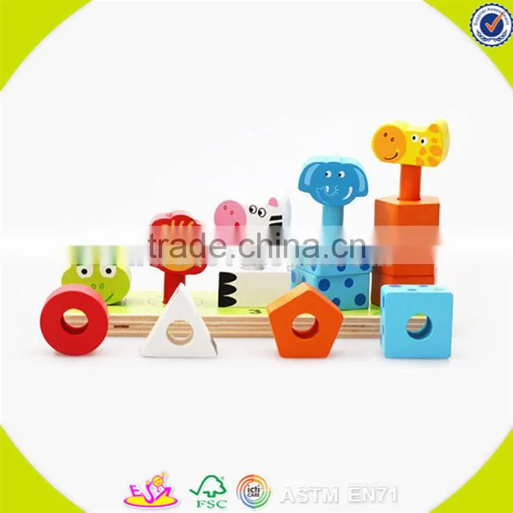 wholesale kids wooden animals blocks stacking game cheap wooden animals blocks stacking toy popular baby toy W13D113