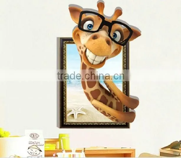 Funny Giraffe Animal Wall paper , Self Adhesive 3D Wall paper , Wall sticker