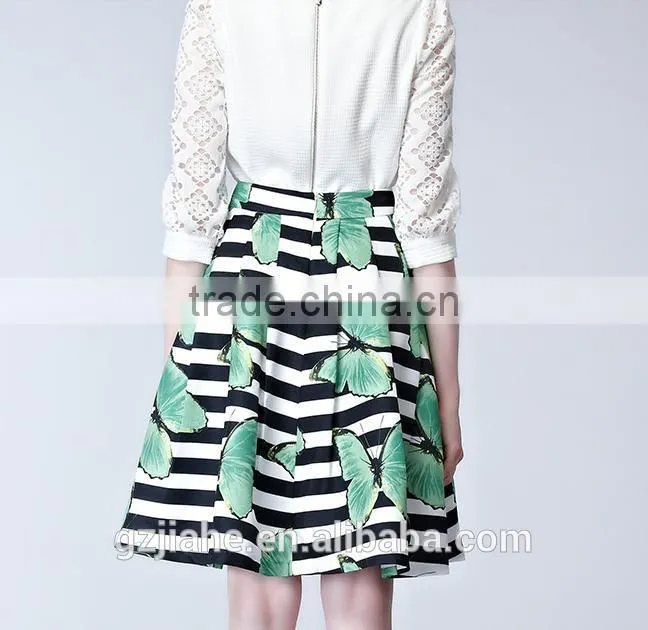 Hot sale fashion women A-line fresh printing Pleated skirts high waist skirt wholesale dress