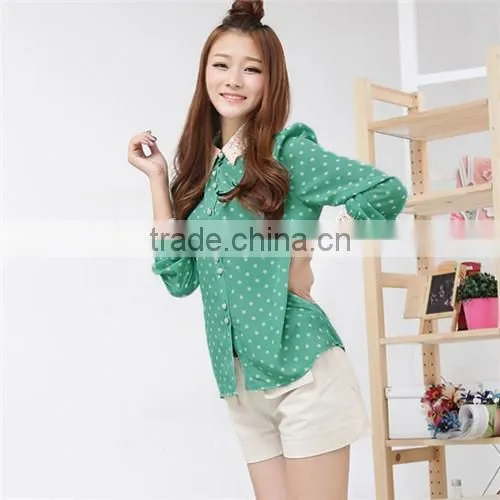 2015 New European Style Blusas feminina Office Lady Lace Blouses Casual Chiffon Blouse Women Shirt Long Sleeve Casual Shirts