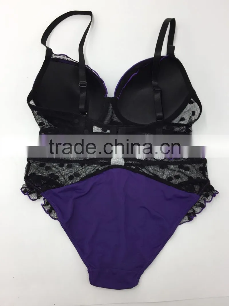 Sexy Purple bra set with Transparent Lace Purple Underwear and panties for women