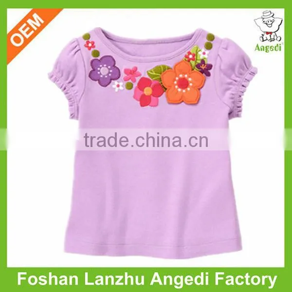 OEM eco-friendly soft kids organic cotton t shirt with ruffle/cap sleeve and water base printing