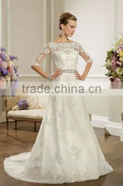 vintage backless lace three quarter sleeve wedding dress