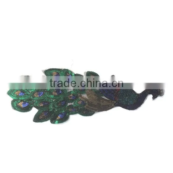 Peafowl applique embroidery designs custom animal embroidery sequin patch
