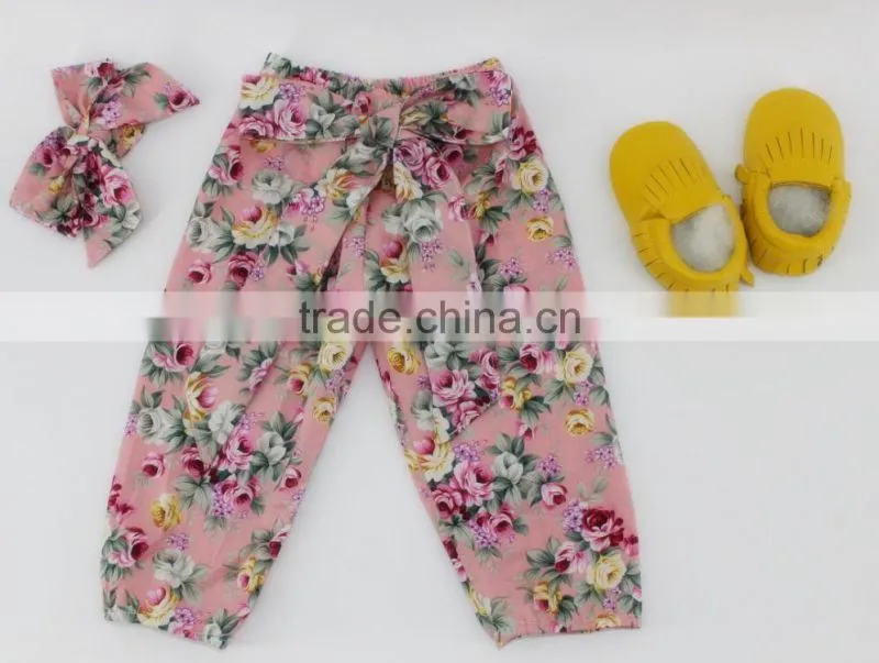 Custom Boutique Baby Girl Flower Printed Bubble Cotton Pants