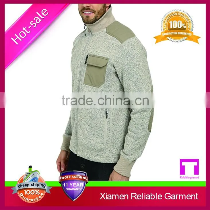 100% polyester ribbed collar soft sweater knit fleece jacket for man