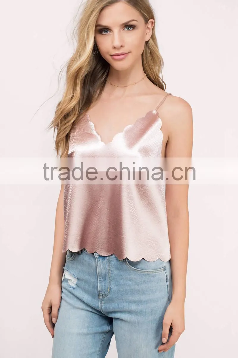 2017 latest fashion design sexy ladies 2017 Fashion lady clothing Lastest summer pink blouse satin tank top