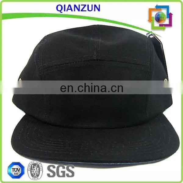 Custom Gold cotton Hat/ Leather Strap button 5 panel Hat cap