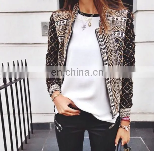 2017 wholesale mature style brown vintage printed small jacket for woman