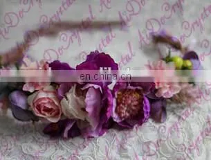 Aidocrystal lilac lavender wedding hair wreath, artificial flower crown hair accessories