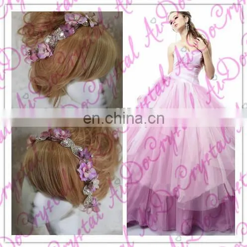 Aidocrystal pink flower pearl lace headband bridal wedding fascinators women hair accessories