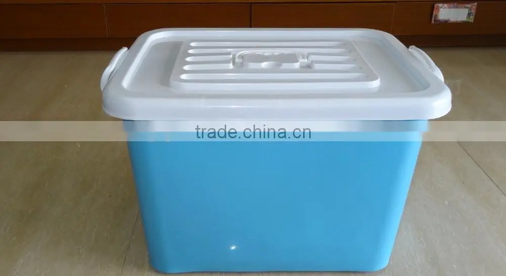 85L plastic storage box with wheels, lid and handle, storage bin