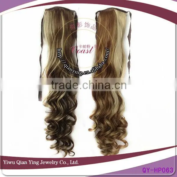 cheap color mixed body wave synthetic fake hair band ponytail