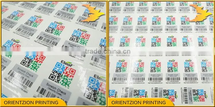 e.g. hologram, micro text, UV light, heat sensitive security label sticker