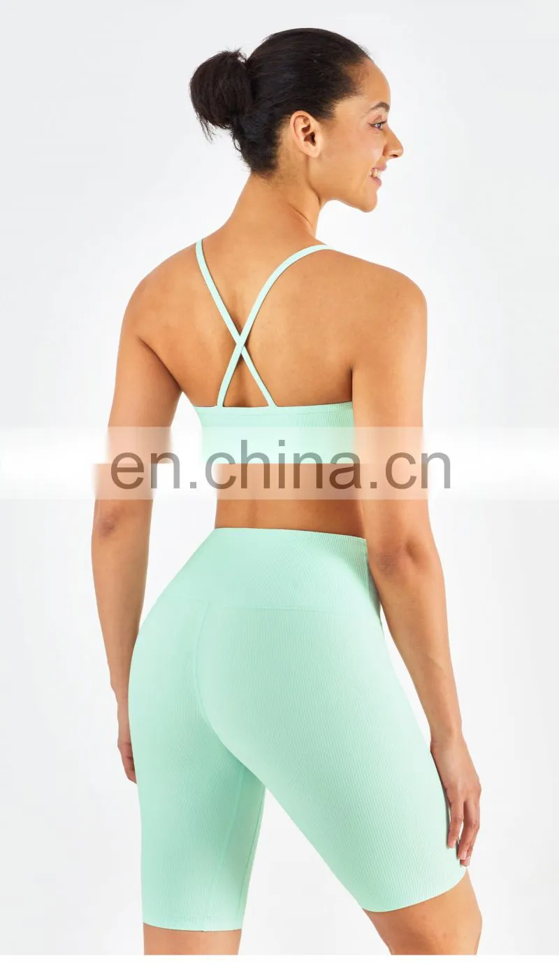 Ribber Camisole Women Yoga Fitness Workout Sports Bra Custom Print High Impact Strappy Bras Top
