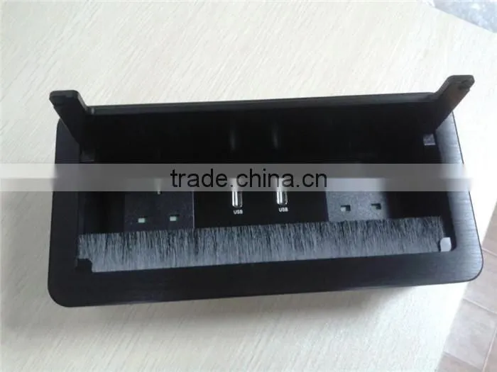 Aluminum Alloy Flip Up Tabletop Socket HDMI/Cable Cubby With Brush