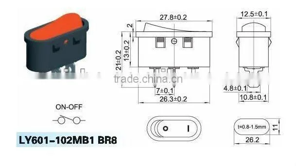 ON-OFF mini lighted rocker switch with two pins