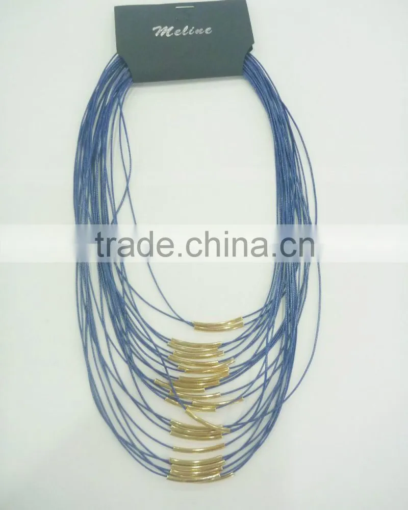 FACHION MULTI ROW WAX CORD NECKLACE WITH METAL TUBES MAGNET CLOSURE