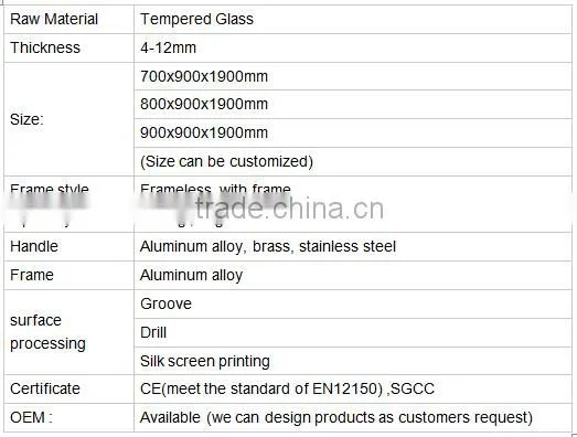 6mm to 12mm shower door tempered glass with EN12150