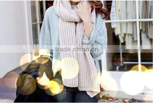 New Korea Fashion Winter Plain Acrylic Crochet Unisex Woman Man Ladies Knitted Scarf