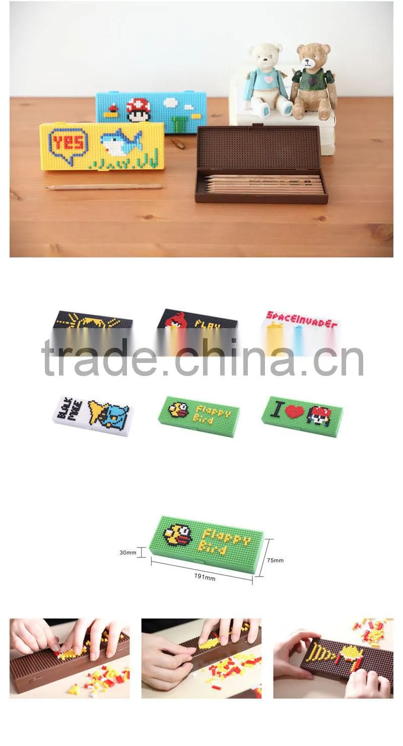 Blocks pencil box with mini DIY puzzle good for student, plastic pencil box, multi-function pencil box, pencil box for office