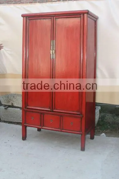 chinese red antique two door two drawer carved wedding cabinet