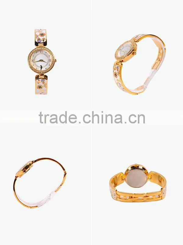 Fashion flower enameled cuff watch beautiful ladies bracelete watch
