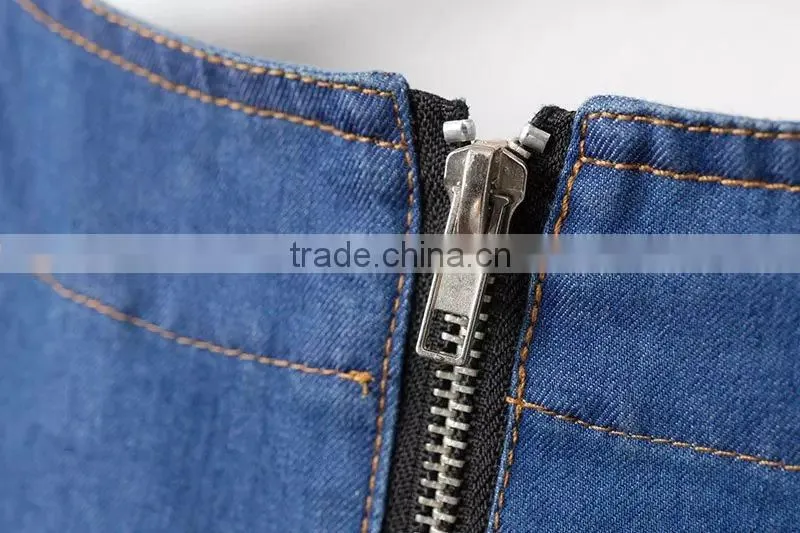 2015 New arrival Latest half sleeve denim woman dress blue denim woman dress
