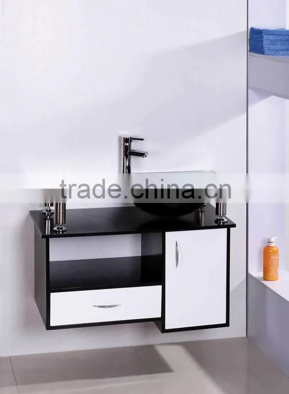 glass basin with wood support