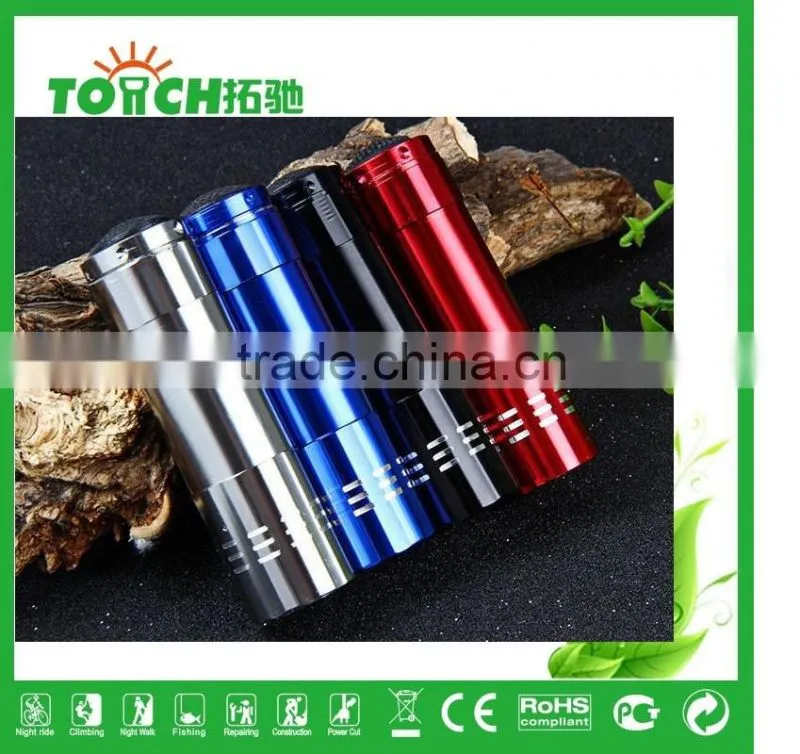 Aluminum Alloy Camping Mini 9 LED flashlight waterproof 9 leds flash light emergency flashlight for 3*AAA Battery