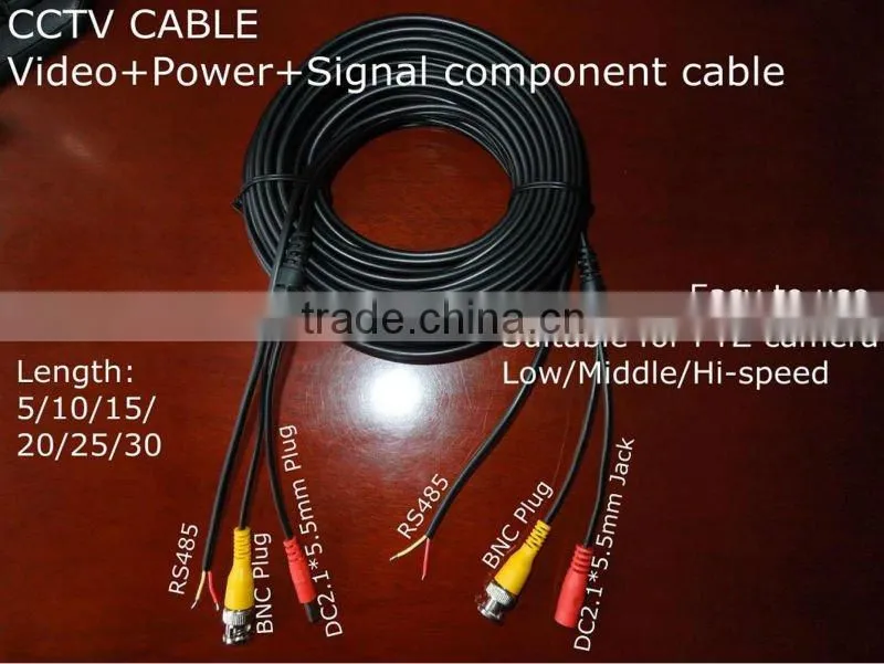 50m CCTV Cable:BNC+DC+Signal Component cable for CCTV Camera,Black