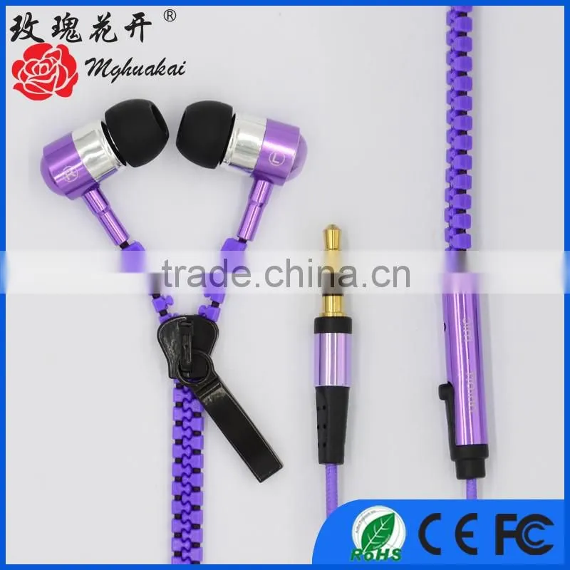 Hot 2016 fashion cute cheap headphone with mic zipper headphone cheap headphone USD1