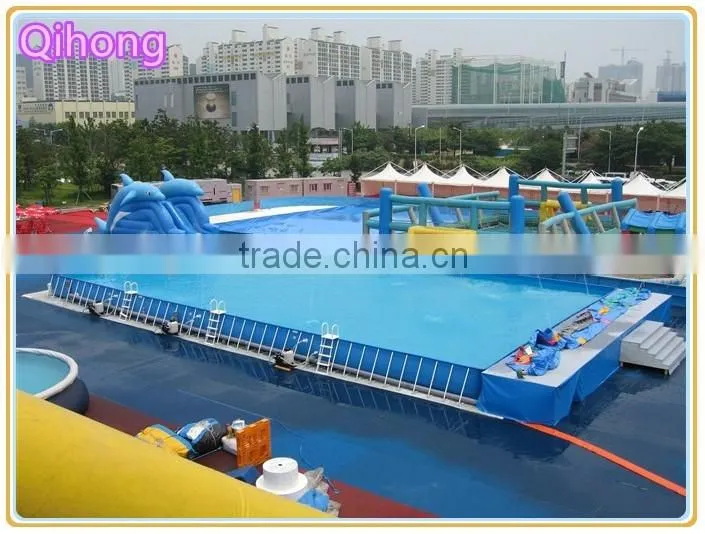 commercial grade rectangular metal frame swimming pool with inflatable water slides, inflatable deep swimming pool