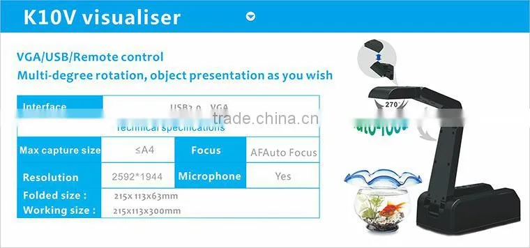High quality document camera flexible camera arm and camera head