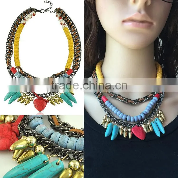 weave turquosie large bead bib necklace, elegant beaded necklace