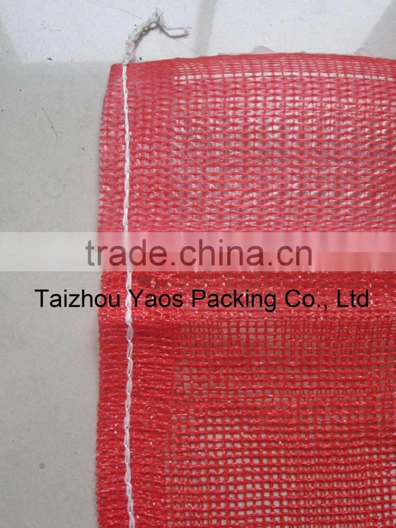 red perforated PP leno mesh bag plastic plain onions bag label bag