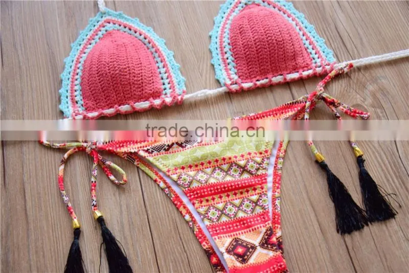 micro crochet latest fashion bikini, cotton handmade crochet beachwear for girl