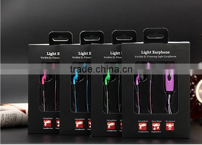 New! 2016 Sport Visible Flowing LED Flash Light Stereo Glow Earphone Headphone Headset Earbud With Microphone for Mobile phone