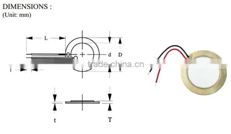 FB-20MS64W high quality 20mm piezo ceramic element with wire (FBELE)