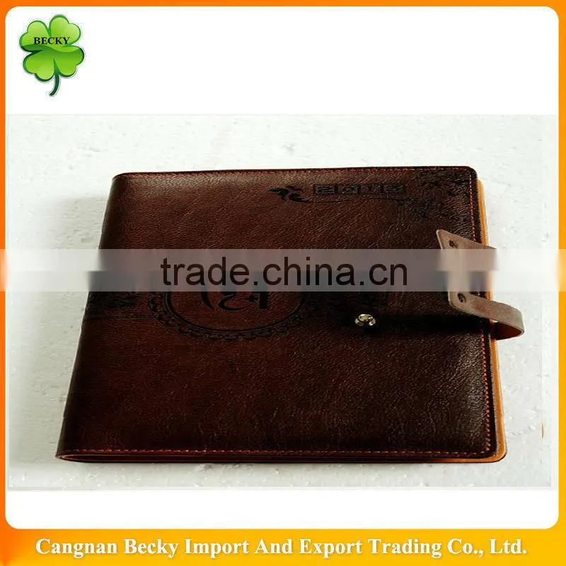 2013 dark brown a5 personalized embossing promotion pull up leather diary with closure for company advertisement
