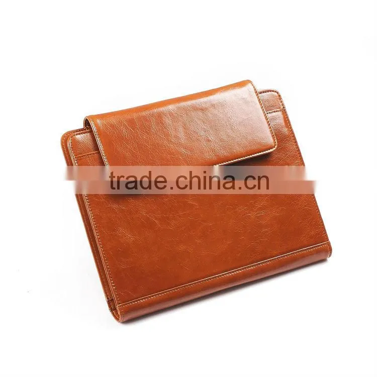 Smooth Brown Leather Padfolio With Quick-Release iPad Holder