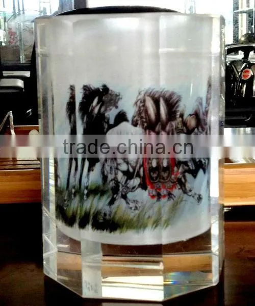 2016 Hot sale crystal pen holder with Chinese famous painting